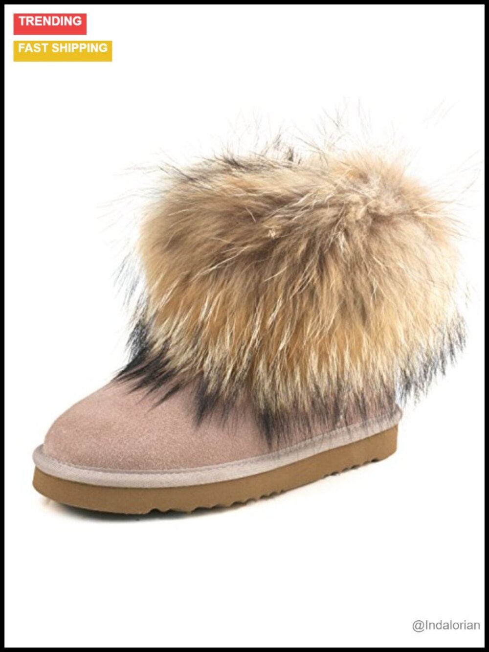 AUSLAND Genuine Suede Waterproof Furry Fur Winter Ankle Snow Boots